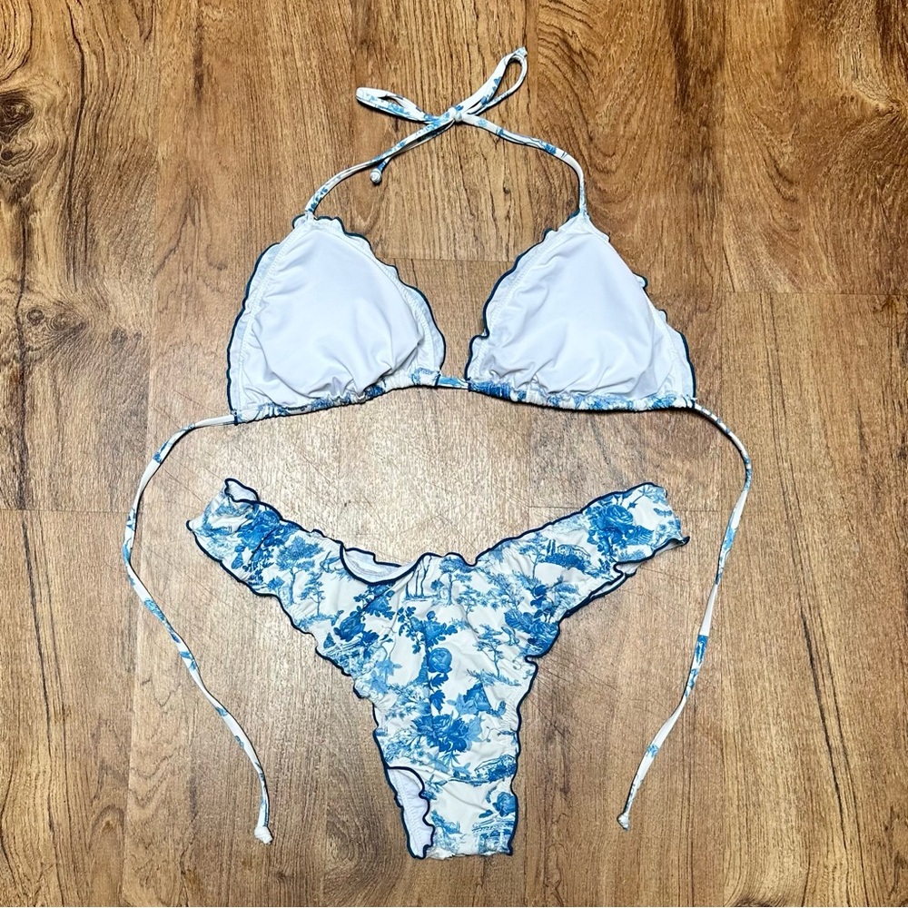 Frankie's Bikinis Blue and White Floral Bikini - Picture 3 of 3